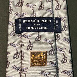 Hermès Tie for Breitling Airplane B Logo Flying In The Clouds Metallic Purple